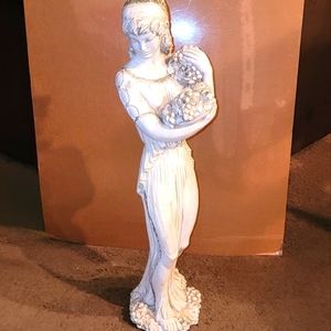 26" Vintage Greek Goddess Maiden Sculpture Statue W/Fruits